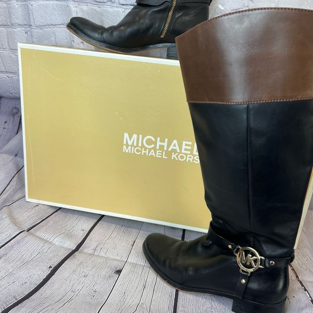 Michael Kors leather wide calf boot size 8 black brown